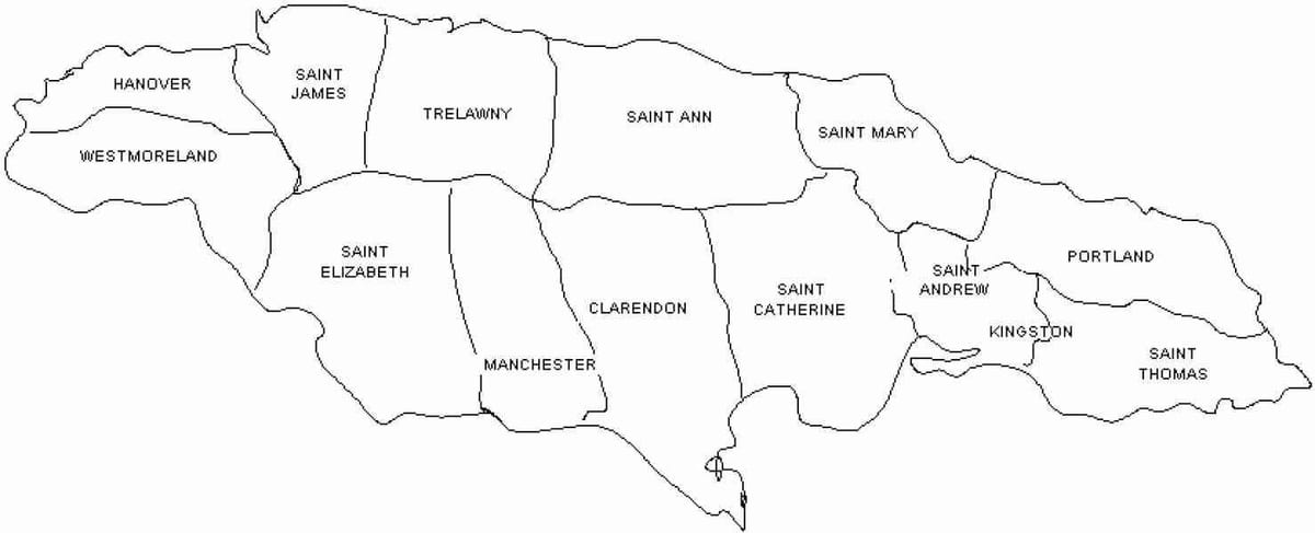 جامائیکا نقشه و parishes