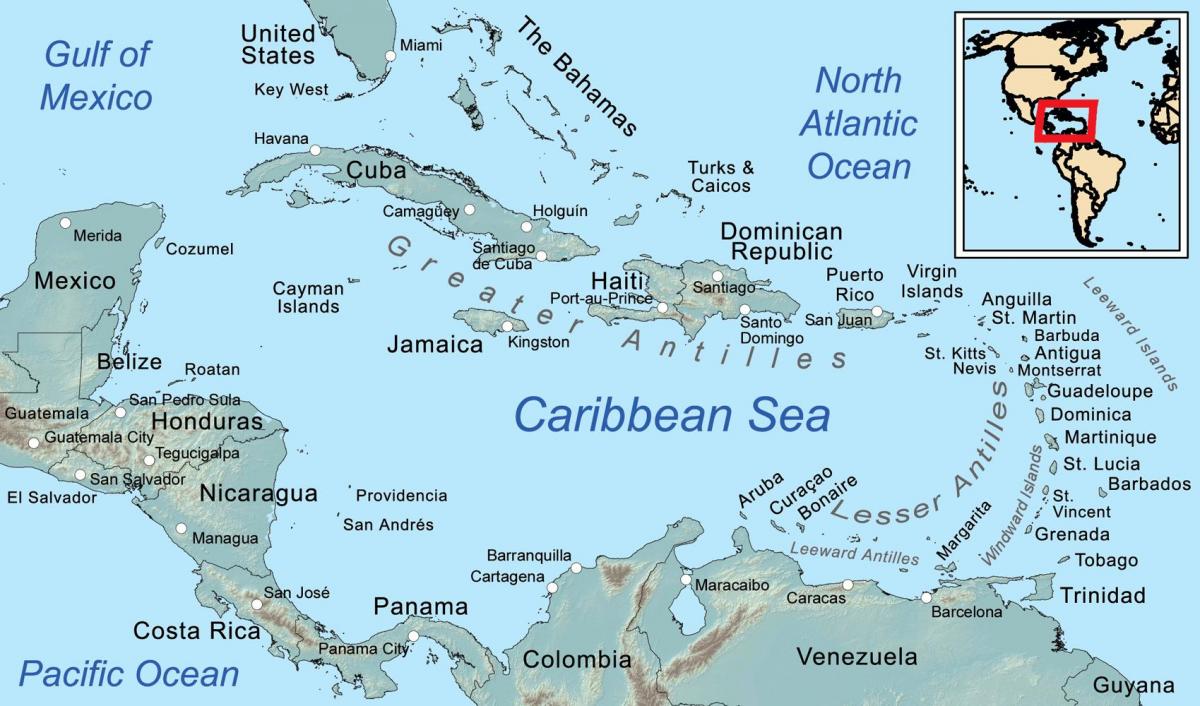 نقشه از جامائیکا و جزایر اطراف آن