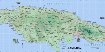 نقشه فیزیکی جامائیکا نشان کوه